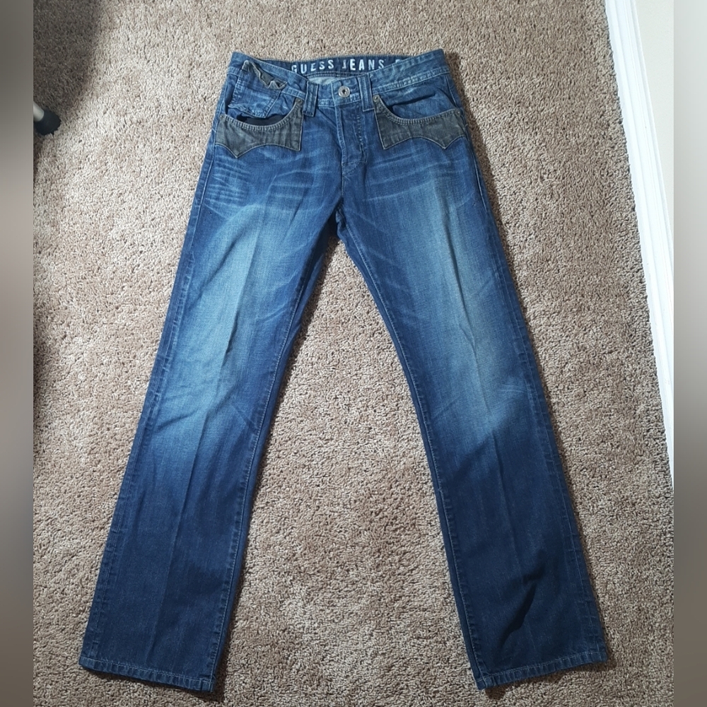 Guess Men's Dark Blue Straight Jeans